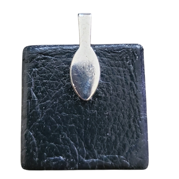 Handmade Abstract Art Pendant • Leather Base • Glass Cabochon Necklace - Picture 9 of 9